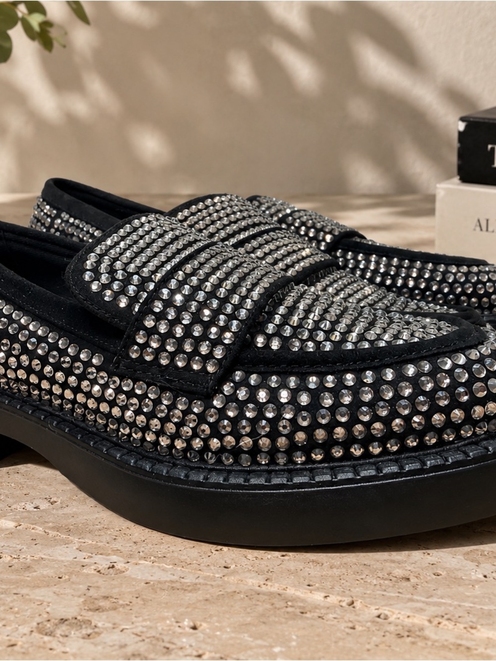 Aldo Black Studded Penny Loafers for women size 6